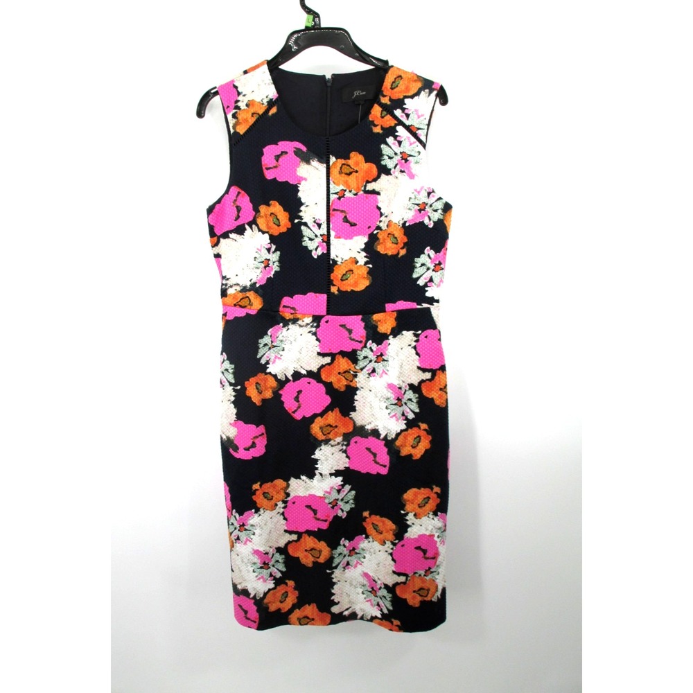 NWT J. CREW Midi Sheath Dress Women 6 Blue Floral Sleeveless Textured Stretch